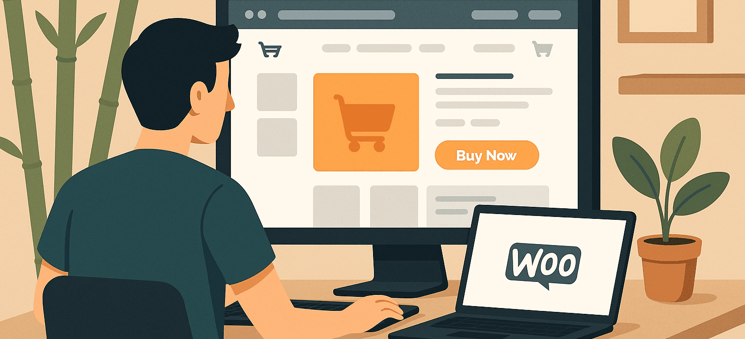 WooCommerce dashboard illustration on desktop and laptop